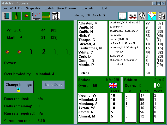 World Cup Cricket 96 Screenshot